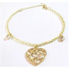 Imagem de Pulseira Feminina Ponto de Luz Coração Folheado Ouro 18k