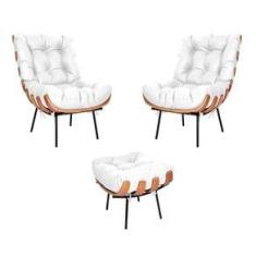 Imagem de Kit 02 Poltronas e Puff Costela Base Fixa Corano 