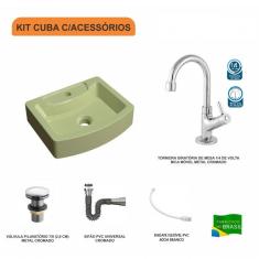 Imagem de Kit Cuba RT41 com Torneira 1198 Metal e Válvula Click 1 Polegada G e Sifão Cromado e Flexível Compace Verde Acqua