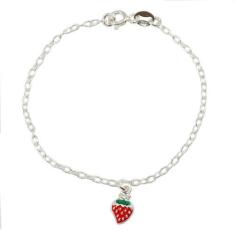 Imagem de Pulseira Infantil Pingente Morango Prata Legitima 925 - Lojas La+Ny