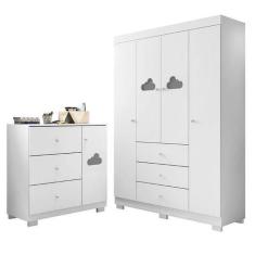 Imagem de Cômoda E Guarda Roupa Infantil Ane Branco Brilho  Phoenix Baby