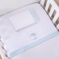 Imagem de Jogo De Lençol Para Berço Americano 3 Peças Elefante Azul Claro