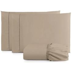 Imagem de Jogo de Lençol Queen Size 3 Peças Percal 400 Fios Toque Macio Cáqui