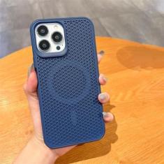 Imagem de Capa luxuosa de dissipação de calor para iPhone 15 14 13 12 Pro Max Plus 11 Carregador sem fio respirável capa de cor sólida, azul marinho, para iPhone 14