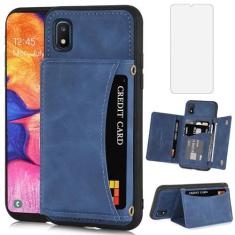 Imagem de Asuwish Capa de telefone para Samsung Galaxy A10e Capa carteira com protetor de tela de vidro temperado e suporte de cartão de crédito de couro PU com compartimento robusto flip, acessórios para