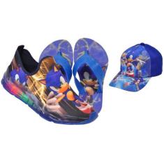 Imagem de Tênis Infantil Led Luzinha Slip On Personagem + Chinelo + Boné - ARS, 