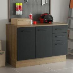 Imagem de Balcão Multiuso 120cm 2 Portas 3 Gavetas Rustic/preto Agata Madesa