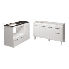 Imagem de Armário Camila Cozinha Gabinete de Pia 140 cm e Balcão para Cooktop 4 Bocas e Forno ou Microondas Alana Branco