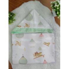 Imagem de Toalha de Banho AVIÃO VERDE para Bebê Infantil com Capuz Forrada - Hap