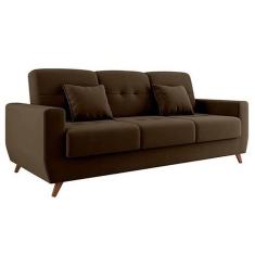 Imagem de Sofá Cama Casal Reclinável 4 Lugares com Baú Pamela 207cm Tecido Veludo Cor Marrom