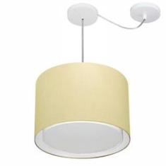 Imagem de Lustre Pendente Cilíndrico Com Desvio Md-4306 Cúpula em Tecido 40x30cm Algodão Crú - Bivolt