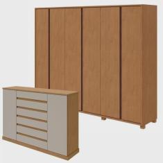 Imagem de Conjunto de Guarda-Roupa Casal Leder 6 Portas com Pés e Cômoda 2 Portas Vedra Amêndoa Clean