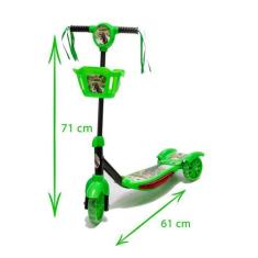 Imagem de Patinete Verde Com Cestinha Mais Presente Ovo Dinossauro - Dm Toys