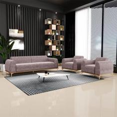 Imagem de Conjunto Sofá 3 Lugares E 2 Poltronas Base De Madeira Euro 230 Cm Velu
