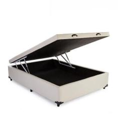 Imagem de Cama Box Com Baú Casal Sintético Bege (Blindado) - Real Comfort estofa