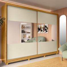 Imagem de Guarda Roupa Casal 2 Portas De Correr Com Espelho Kit Pé Apolo Natural