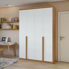 Imagem de Guarda Roupa Solteiro Ambiente Alonzo 4 Portas Amêndoa Clean Branco -