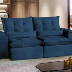 Imagem de Sofá San Paulo Retrátil e Reclinável - Assento com Molas – 230 cm Veludo Azul Marinho