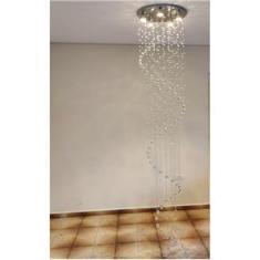 Imagem de Lustre De Cristal Espiral Para Sala, Com 1,60M De Altura, Base De Inox Espelhado 40cm De Diâmetro