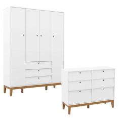 Imagem de Cômoda 6 Gavetas E Guarda Roupa Unique 4 Portas Branco Soft Eco Wood - Matic