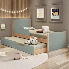 Imagem de Bicama com Cama Auxiliar Infantil Woody Casatema Menta/nature