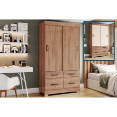 Imagem de Guarda Roupas 2 Portas de Correr e 4 Gavetas Briz BE25 Jequitiba Brilho/Jequitiba Brilho/Off White - Henn