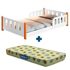 Imagem de Cama Montessoriana Infantil Com Grade De Proteção Branca Camila Divaloto Com Colchão Probel