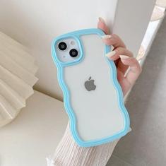 Imagem de QLTYPRI Capa compatível com iPhone 14 Plus, linda moldura ondulada encaracolada transparente para meninas e mulheres, capa protetora de telefone TPU de silicone macio transparente à prova de choque -