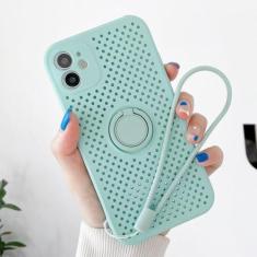 Imagem de Capa oca com resfriamento respirável para iPhone 12 Mini 11 Pro XS Max X XR 7 8 Plus SE2 Capa com alça de suporte de anel magnético de silicone macio, ciano, para iPhoneSE 2 2020