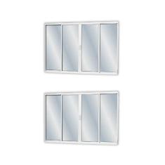 Imagem de Kit com 2 Janelasde Alumínio de Correr 100x200cm 4 Folhas 2 Fixas com Vidro Liso Linha Soft Mgm Branco