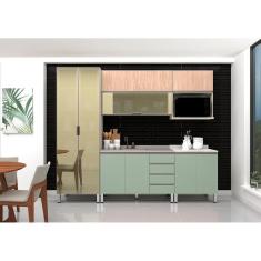 Imagem de Armário De Cozinha 6 Peças Sem Tampo Crema Com Verde