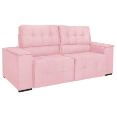 Imagem de Sofá Cama Retrátil Sala Vicenza Vicenza 210cm Suede Cor Rosa Bebê