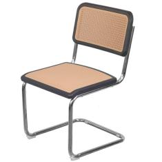 Imagem de Cadeira Cesca Polipropileno Preto Simulando Palha Bege Base Fixa Cromada