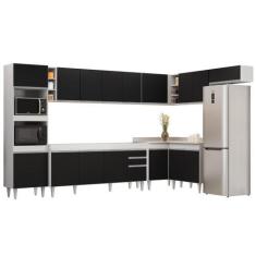 Imagem de Armário De Cozinha Modulada De Canto 9 Peças Cp04 Balcão Branco/Preto