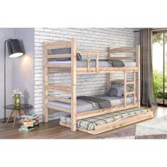 Imagem de Treliche Beliche Reta com Cama Auxiliar Madeira Maciça Sem Pintura