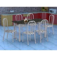Imagem de Conjunto de Mesa Granada com 6 Cadeiras Madri Prata e  Floral