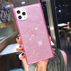 Imagem de Capa de telefone transparente de cor fluorescente quadrada para iPhone 15 Pro Max 14 13 12 11 X XS XR 7 8 Plus SE Capa de silicone macia transparente, glitter rosa, para iPhone 14 Plus