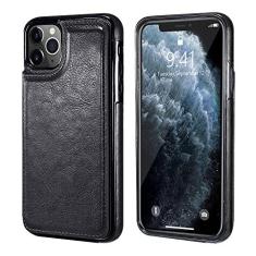 Imagem de Capa de telefone de couro carteira magnética para iPhone 11 12 Pro Max 12 Mini XR XS Max X 7 8 Plus 12 compartimentos para cartão Flip Kickstand Back Cover, preto, para iPhone SE 2020