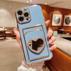 Imagem de Estojo para cartão carteira com brilho e strass Love Heart Mirror Plating para iPhone 14 13 11 12 Pro Max XS X XR 7 8 Plus SE Soft Slot Cover, cinza, para iphone XS MAX