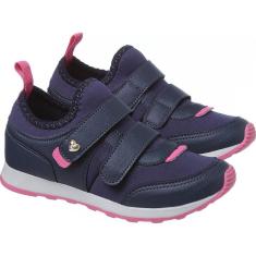 Imagem de Tênis Infantil Feminino Marinho/Pink Tira Aderente Tecido Macio Dia a Dia-Feminino