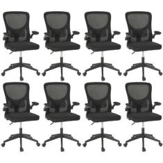 Imagem de Kit 8 Cadeiras de Escritório Giratória Mônaco com Relax e Regulagem de Altura - All Black