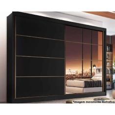 Imagem de Guarda Roupa Casal 2 Portas De Correr E 6 Gavetas C/ 1 Espelho Sevilha Preto - Europa