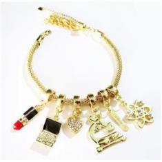 Imagem de Pulseira Profissão Química Batom Coração Folheado 18k