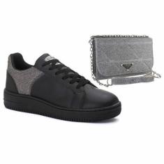 Imagem de Kit Tênis Branco Feminino E Bolsa Balada Casual - Classek