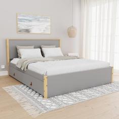 Imagem de Cama Queen 4 Gavetas Íris Cabecasa Madeiramadeira Cinza/Natural
