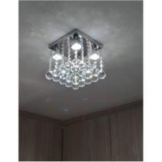 Imagem de Lustre de Cristal para Quarto/ Hall Social com 25cm de Altura, Base de Inox Espelhado de 20x20cm