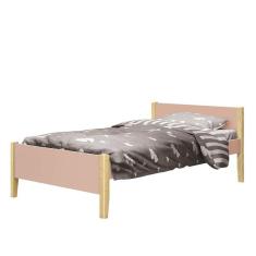 Imagem de Cama Solteiro Simba Rosa Fosco Com Pés Madeira Natural - Reller Móveis