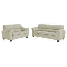 Imagem de Conjunto De Sofás 2 E 3 Lugares Sala De Estar Pés Em Madeira Nauru Couro Off White - Gran Belo