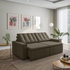 Imagem de Sofá Cama Retrátil e Reclinável 4 Lugares 240cm em Veludo com Molas e Braço Reto Palmeira Cabecasa M Grafite
