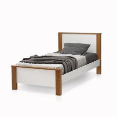 Imagem de Cama Solteiro Para Quarto Pes Madeira Branca Com Amendoa - Mila - Frau
